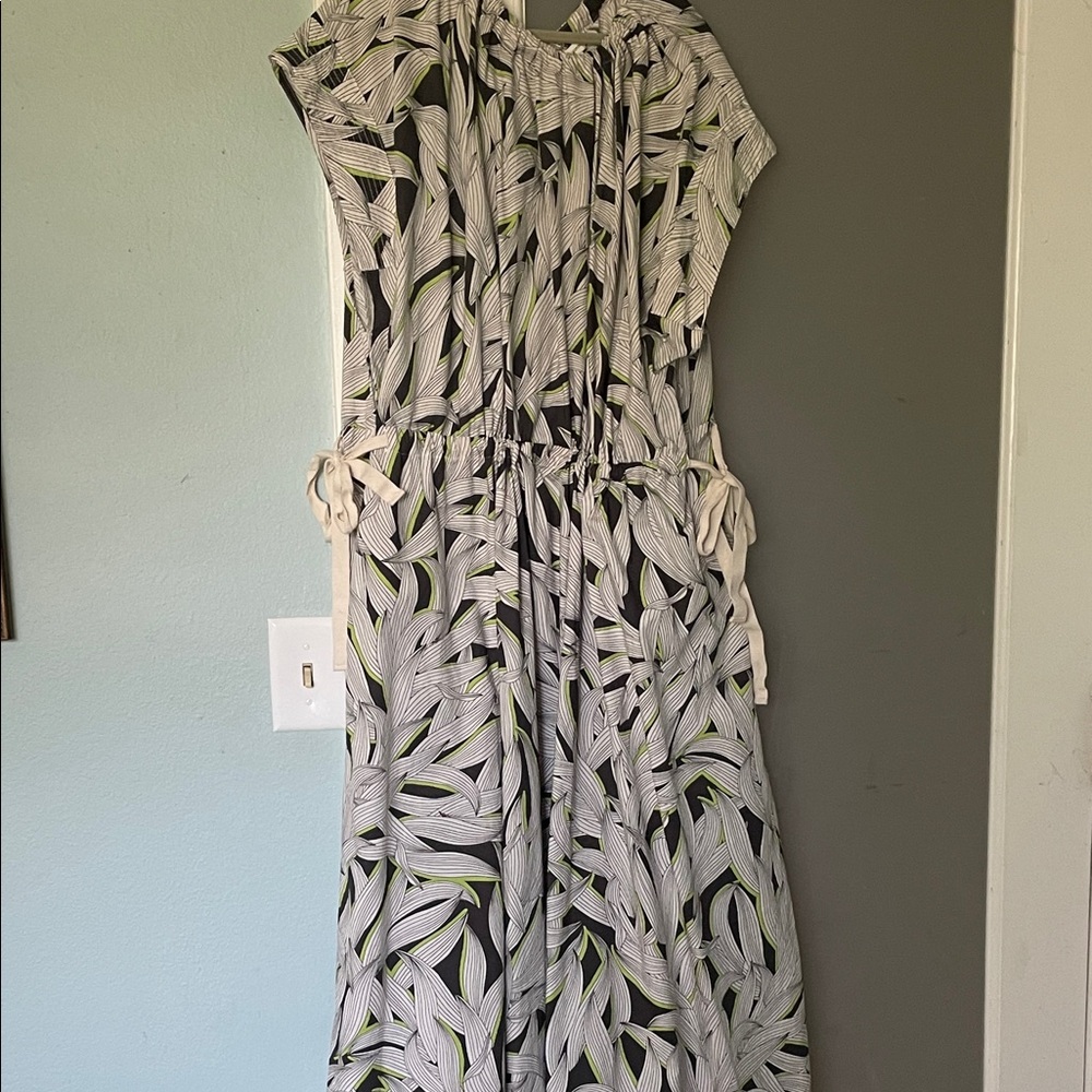 Banana Republic Cotton Poplin Tie Waist Leaf Print Dress - New Other